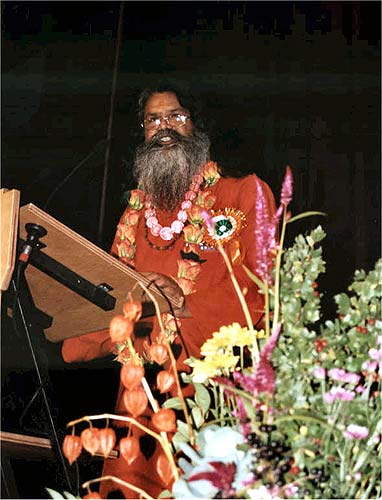 Swamiji at the speaker\'s podium